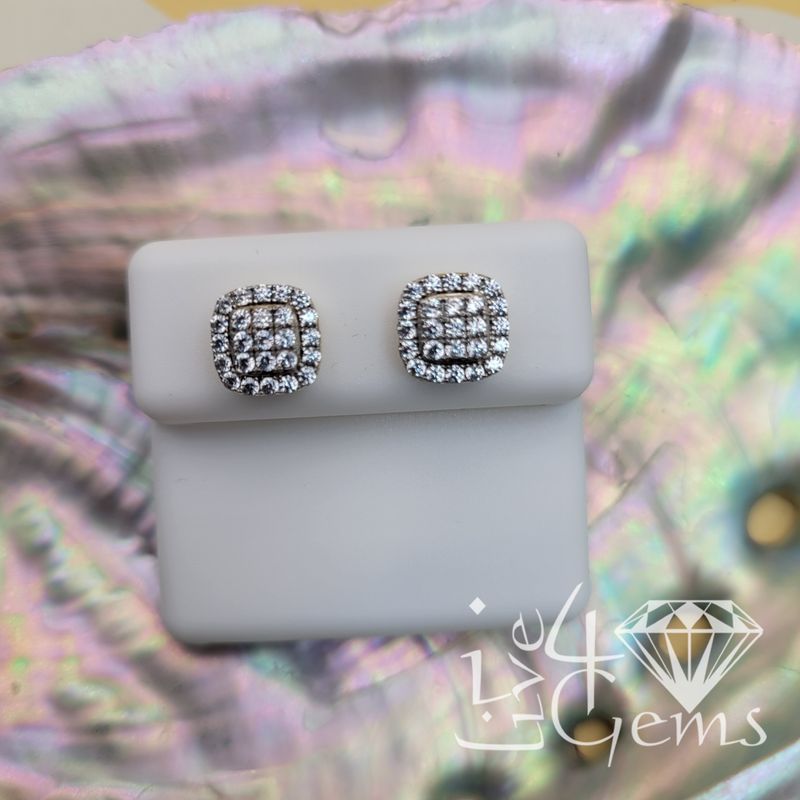 Silver GP Square Cz Cluster Screwback