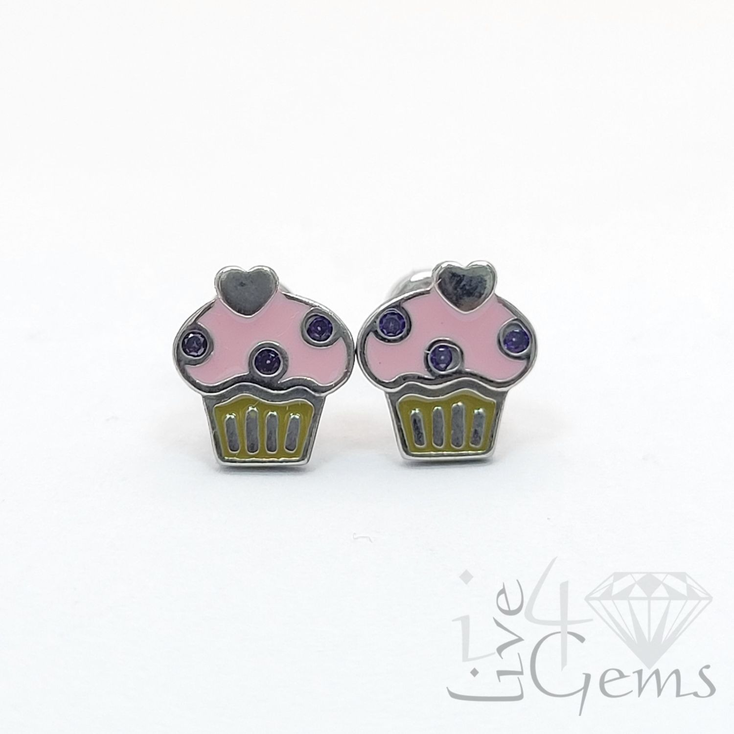 Silver Pink/Purple Cupcake Screwback