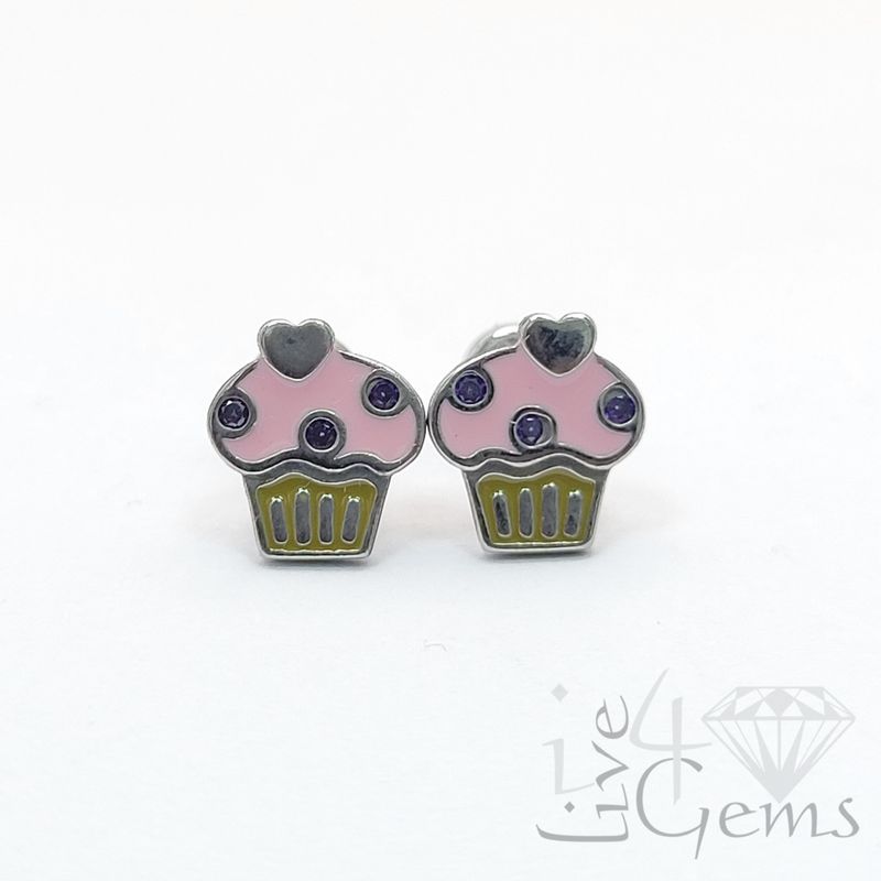 Silver Pink/Purple Cupcake Screwback
