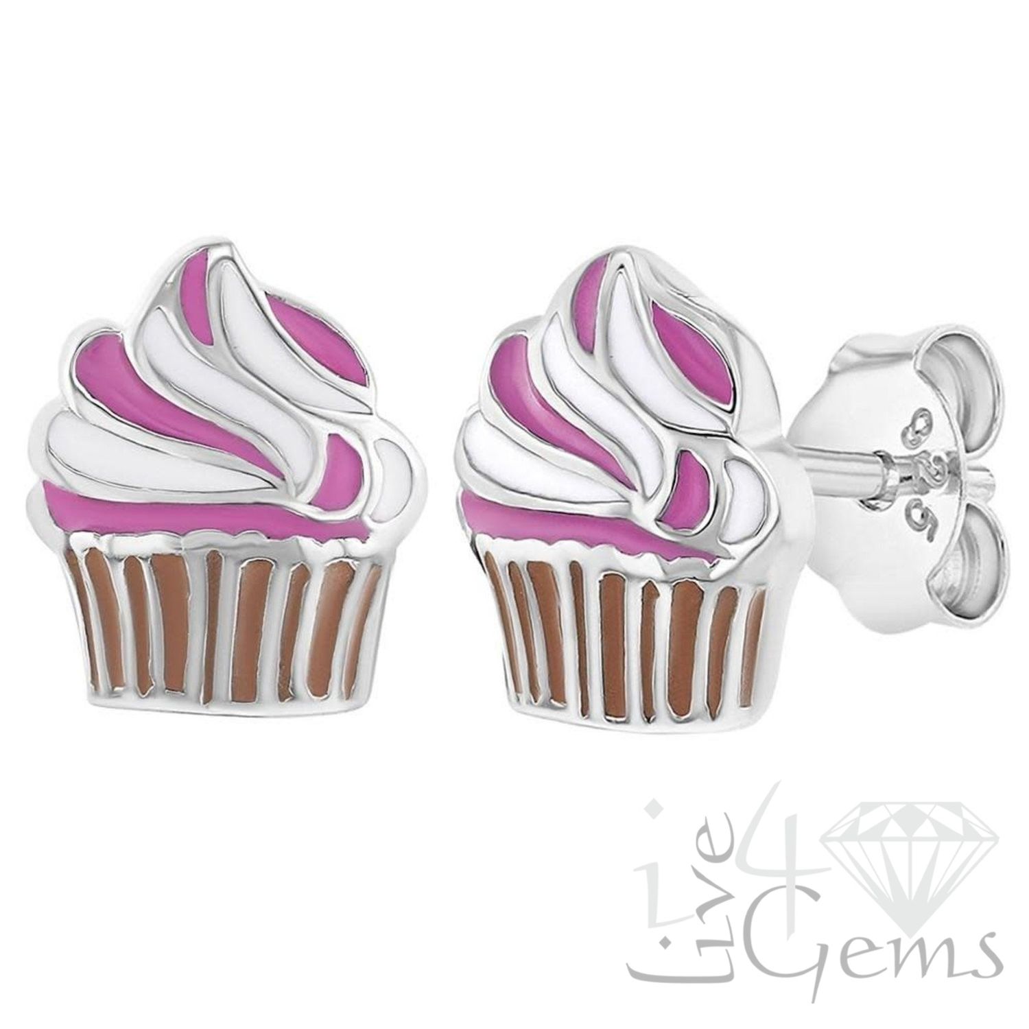 Silver Pink/White Cupcake Screwback