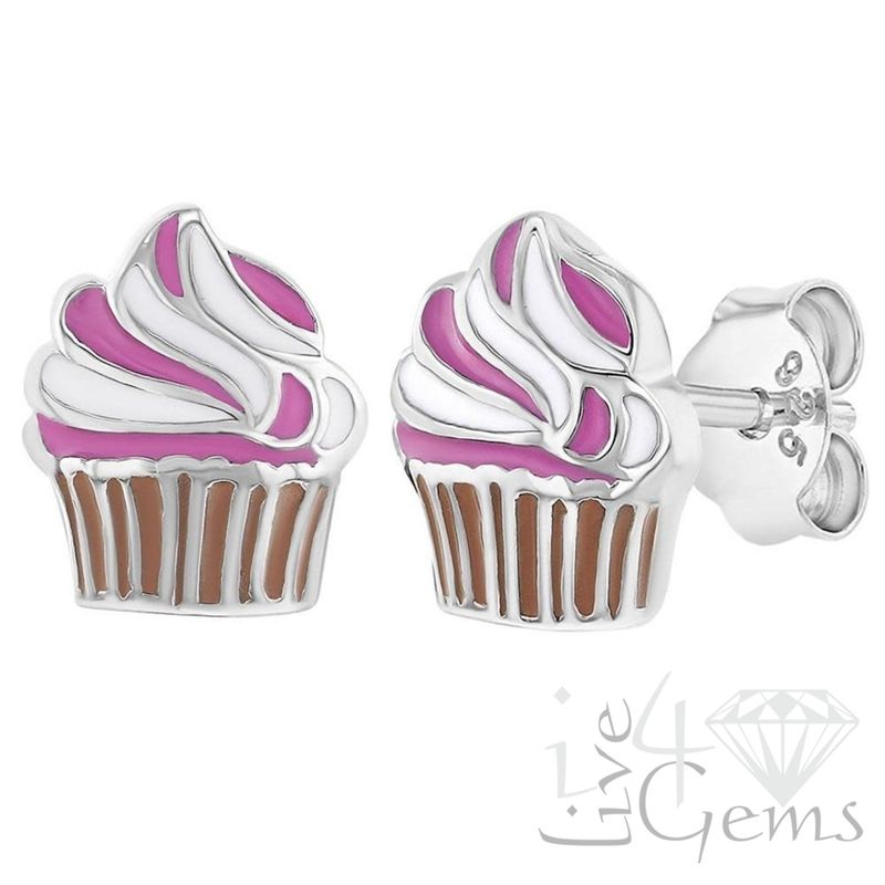 Silver Pink/White Cupcake Screwback