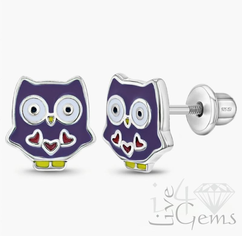 Silver Purple Owl Screwback