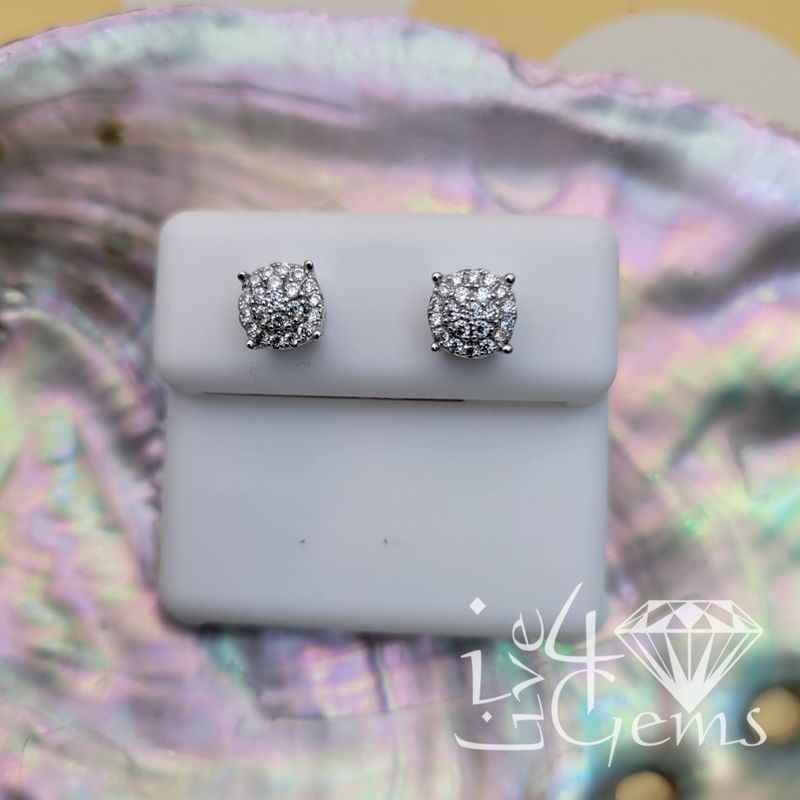 Silver Round Cz Cluster Halo Screwback