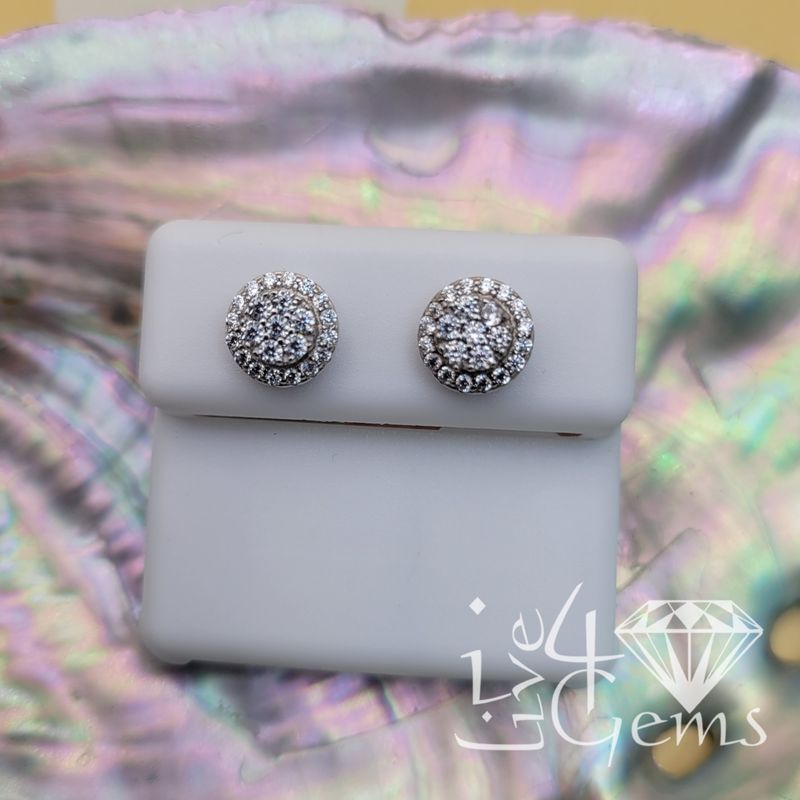 Silver Round Cz Halo Screwback