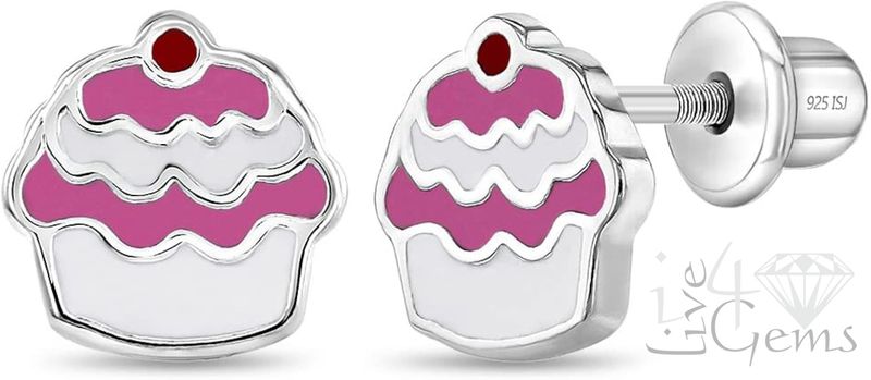 Silver White w Pink Cupcake Screwback