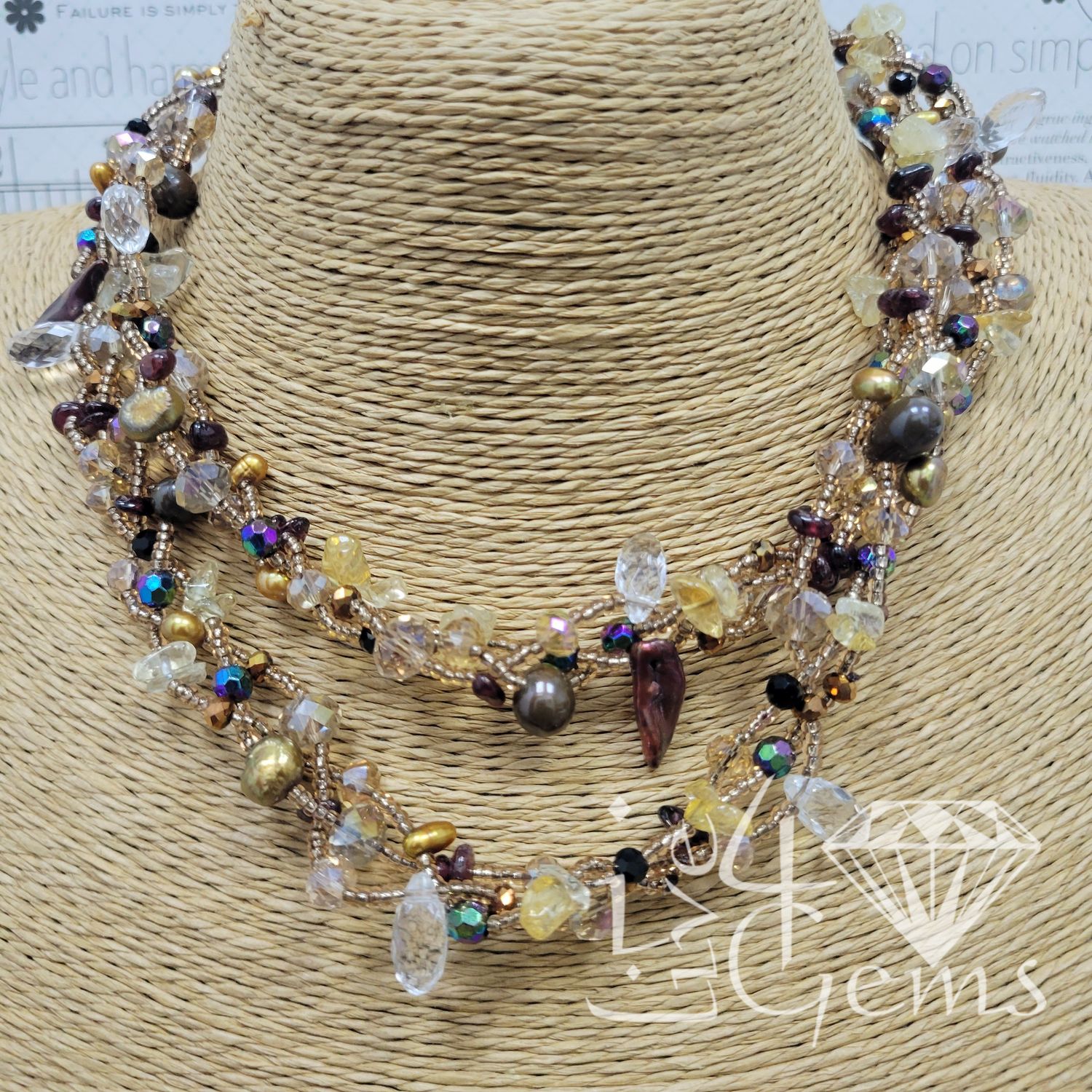 Pearl, Citrine, and Crystal 30&quot;L Cluster Necklace