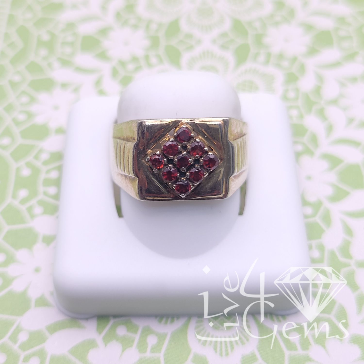 Silver Gold Plated Flat Garnet Ring