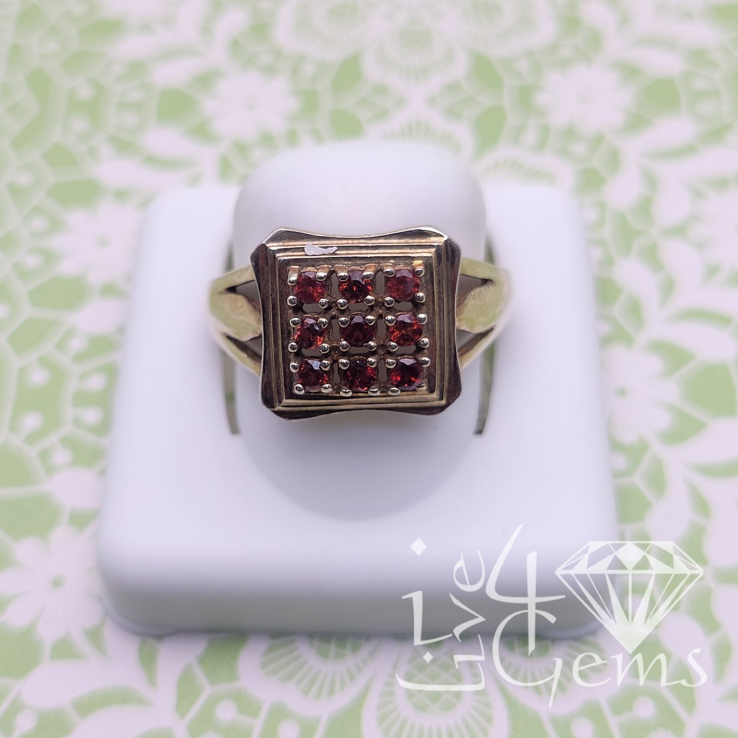 Silver Square Top Garnet Ring