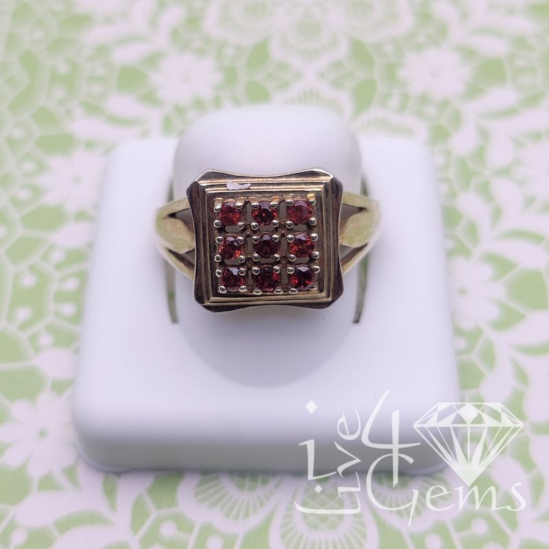 Silver Gold Plated Square Top Garnet Ring