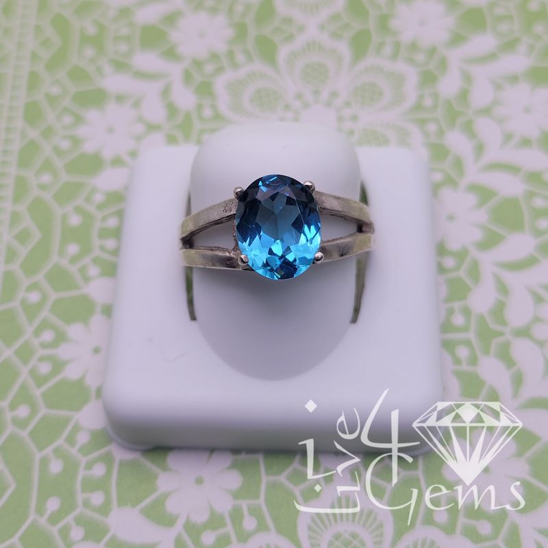 Silver Large Blue Topaz Ring