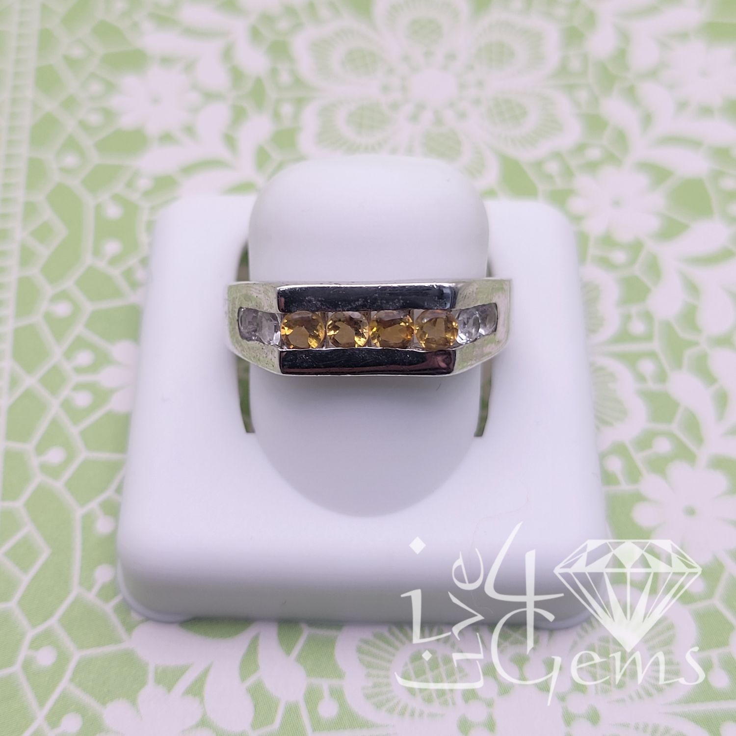 Silver Rectangle Top Citrine Ring
