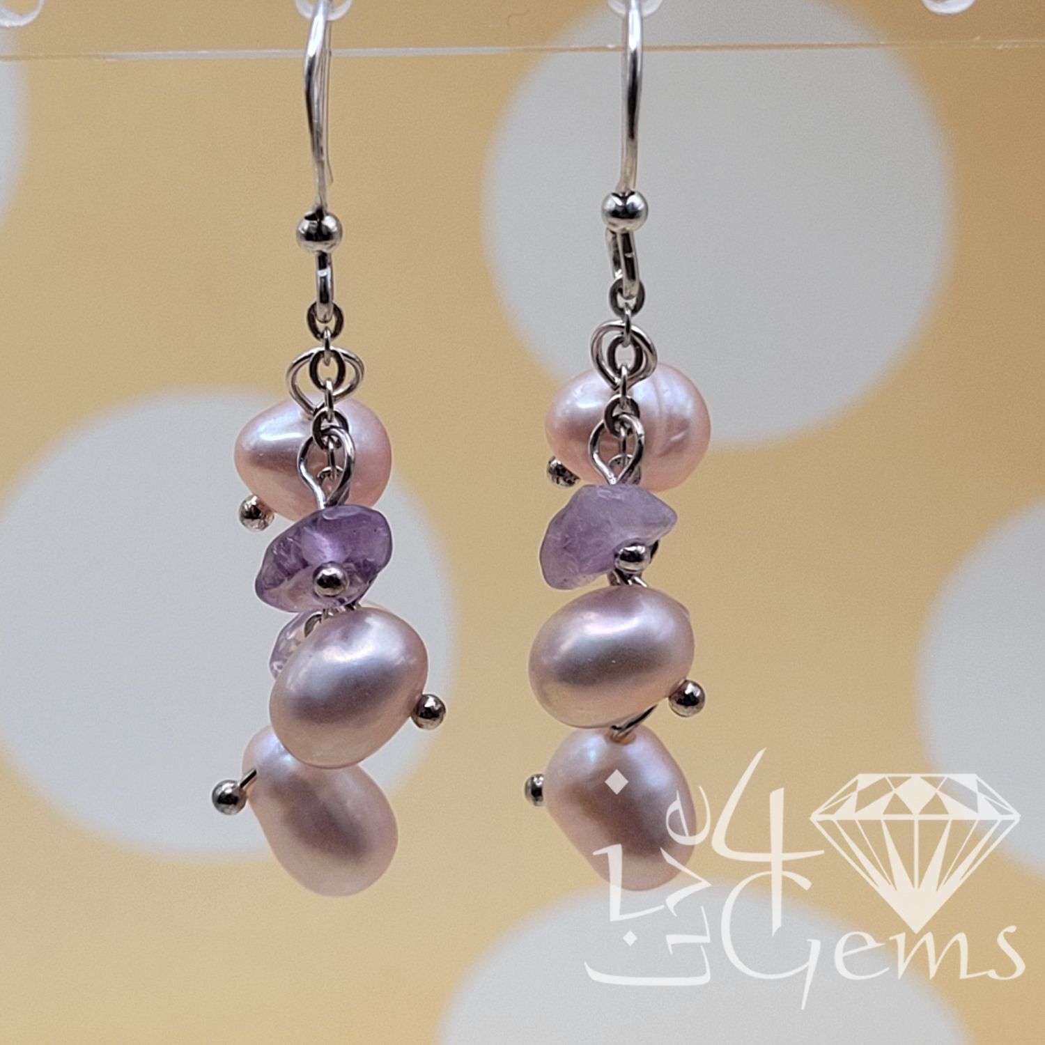 Silver Pink Pearl w Amethyst Hanging Earring