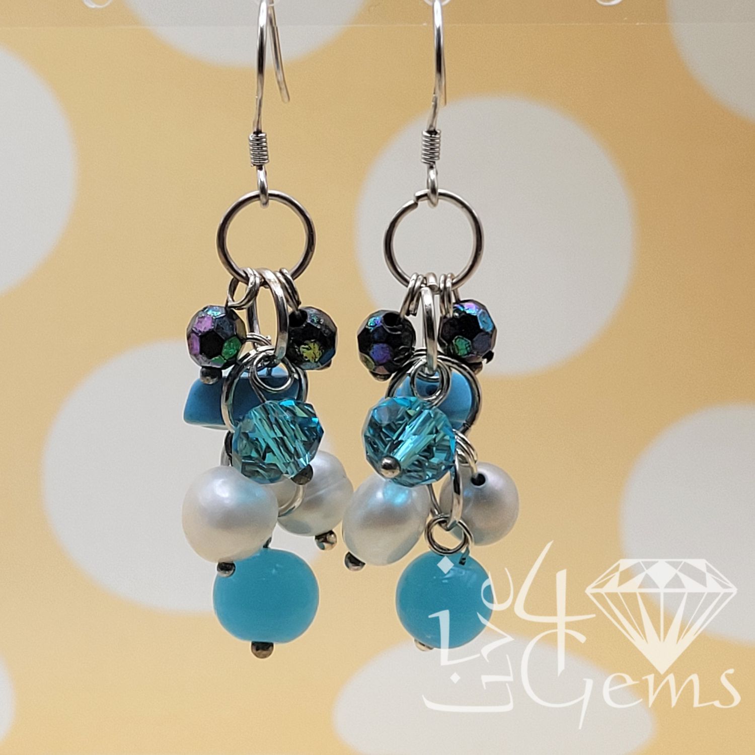 Silver Pearl Turquoise w Agate Hanging Earring