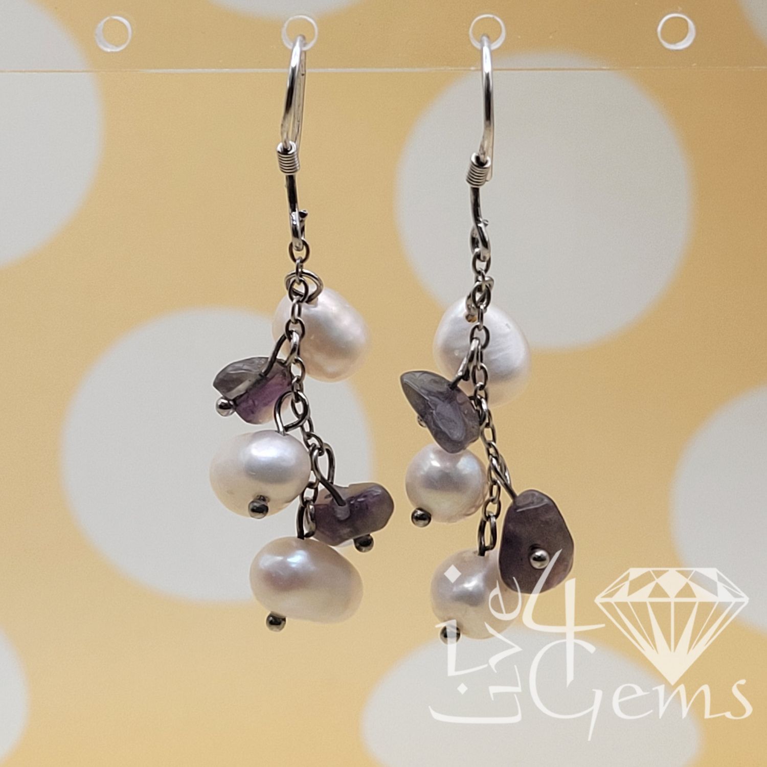 Silver Pearl w Amethyst Hanging Earring