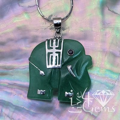 Silver Jade Elephant Pendant/Chain