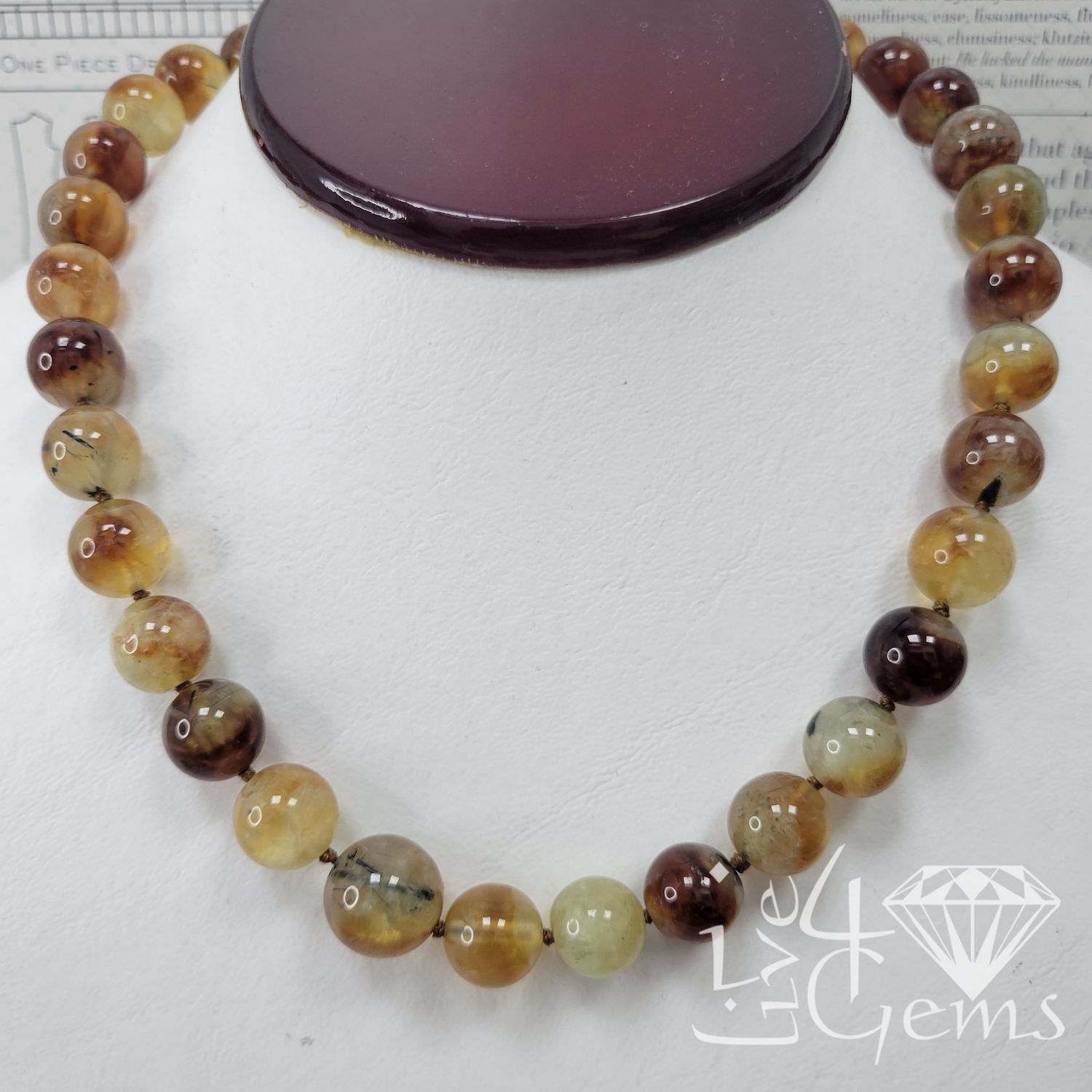 Prehnite Round Collar Necklace 17&quot;L 1.5&quot;ext