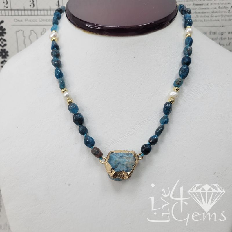 16&quot; Apatite and Freshwater Pearl Choker Necklace