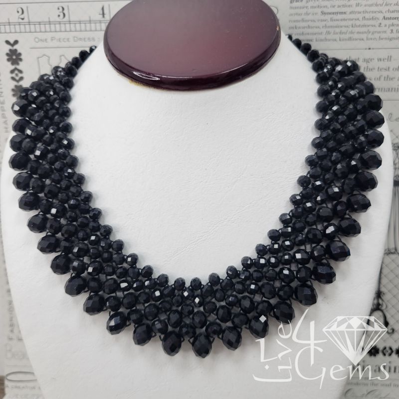 Faceted Black Jet Collar 19”L