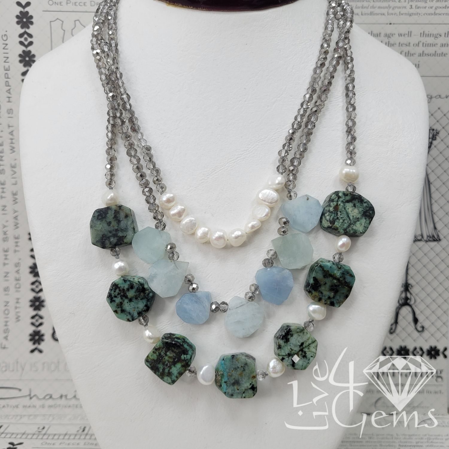 17.5&quot; African Turquoise and Aquamarine Necklace
