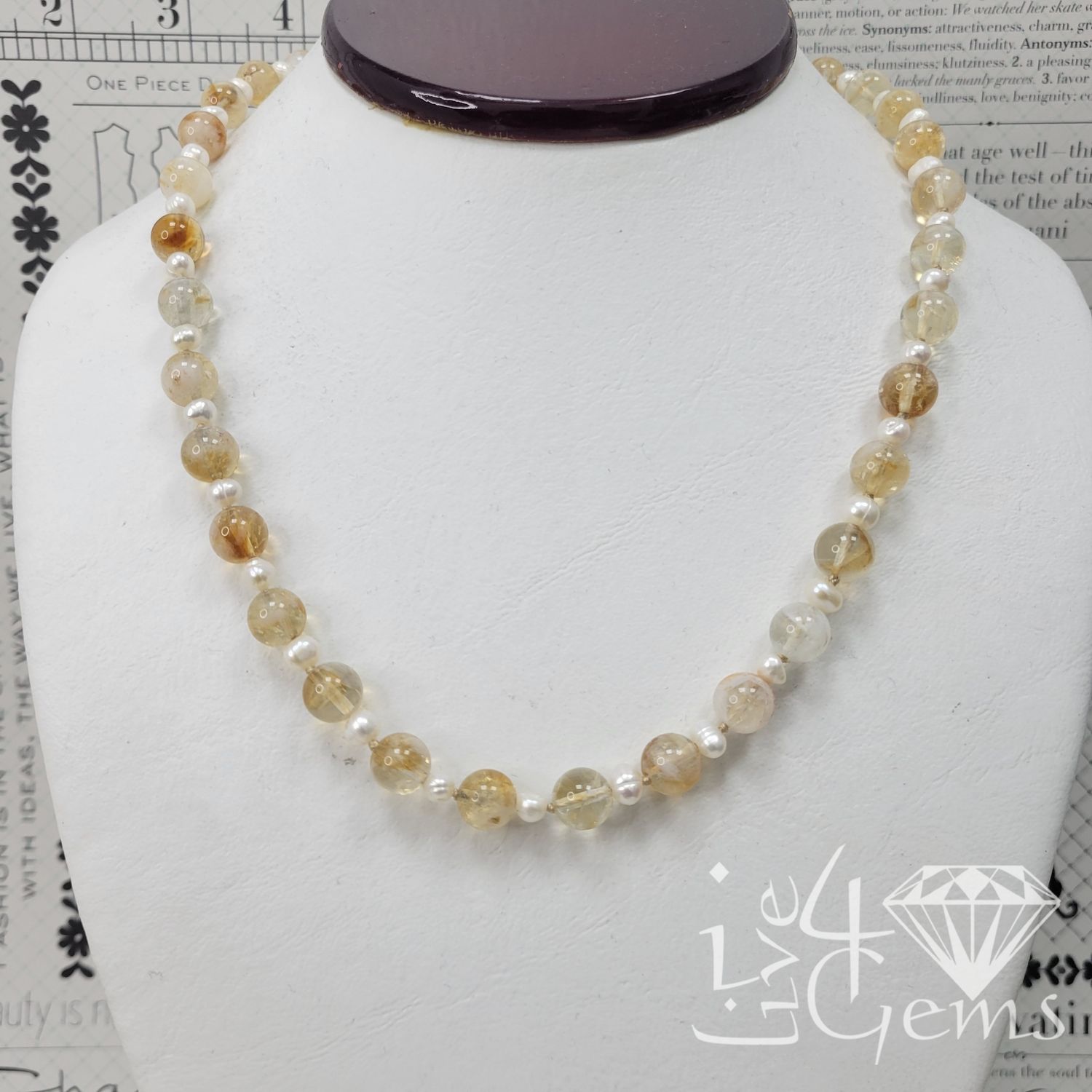 18&quot; Hand-Beaded Citrine and Pearl Necklace
