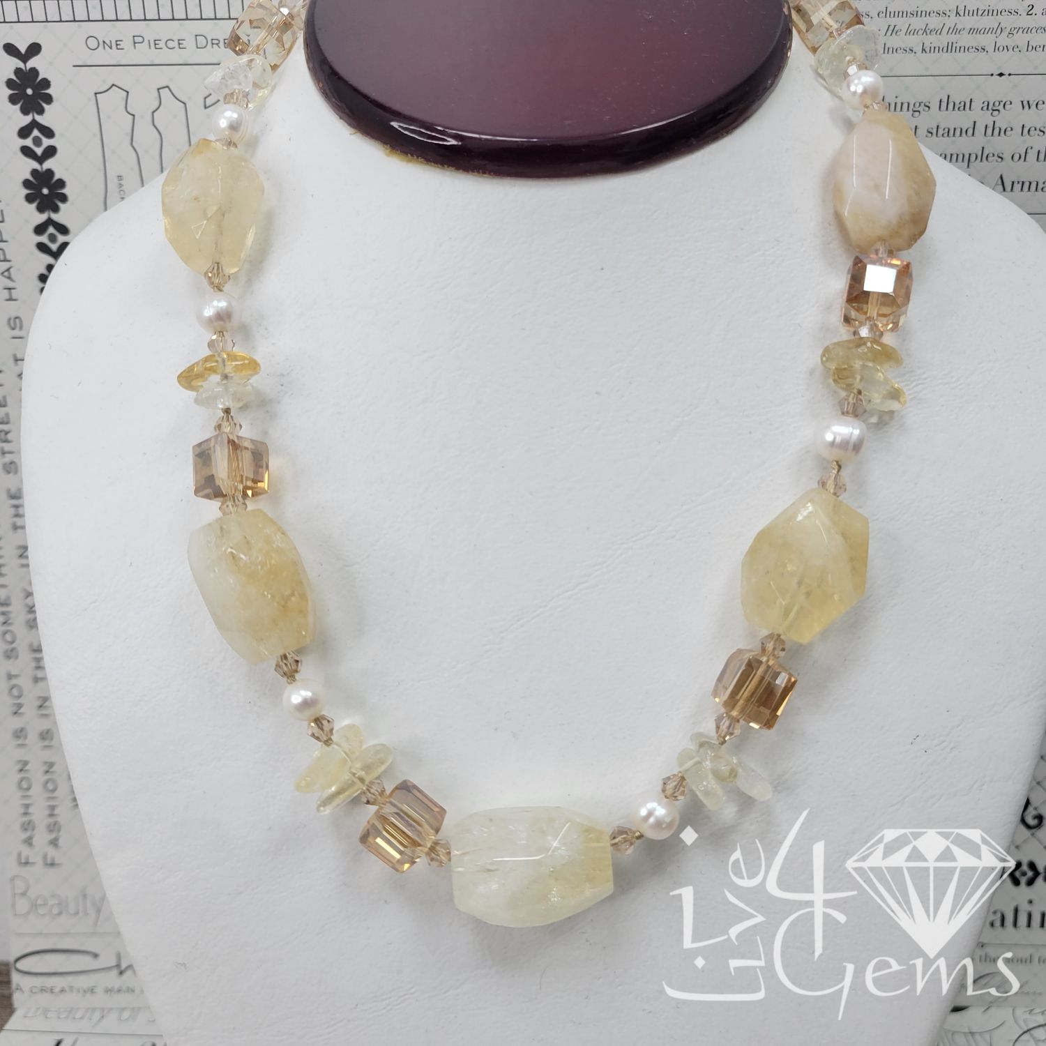 17.5&quot; Citrine Nugget Necklace w Pearls