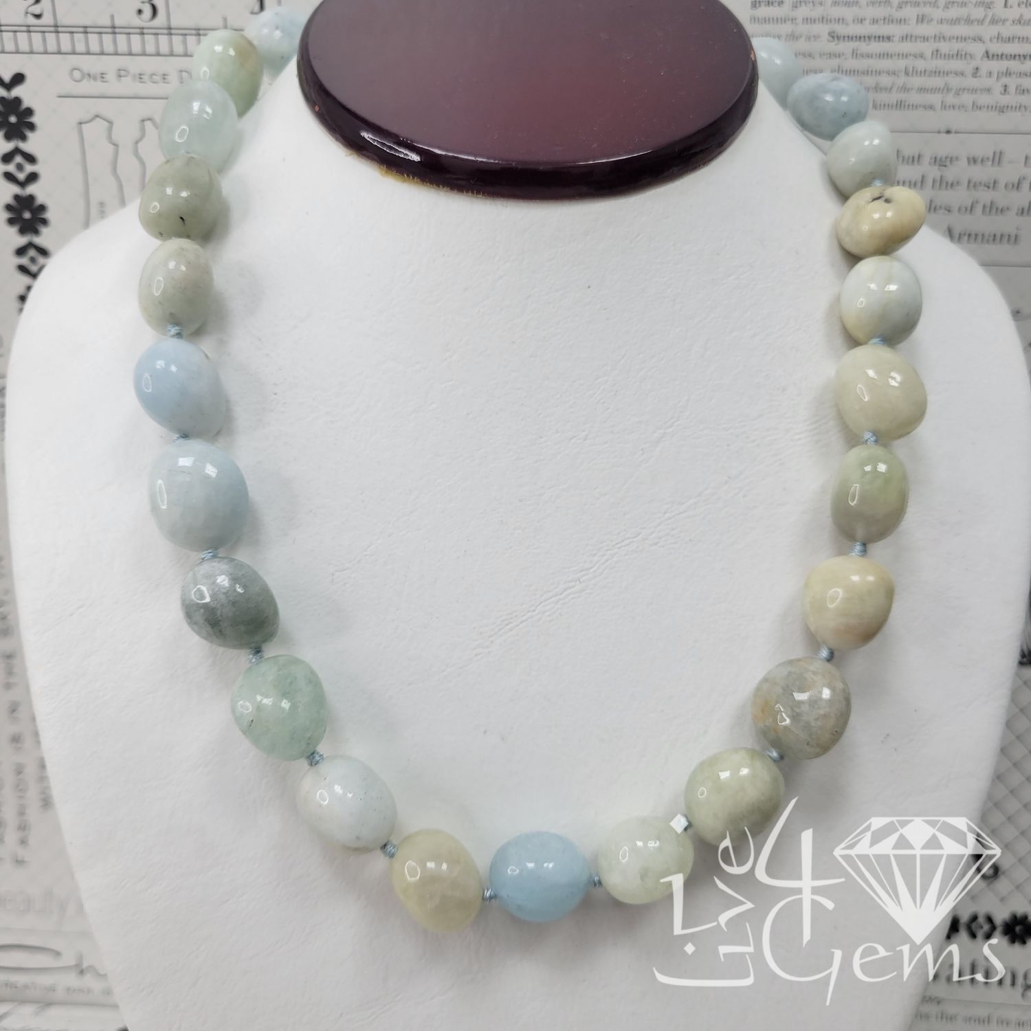 Aquamarine Nugget Collar 17.5&quot;L to 19.5&quot; Necklace