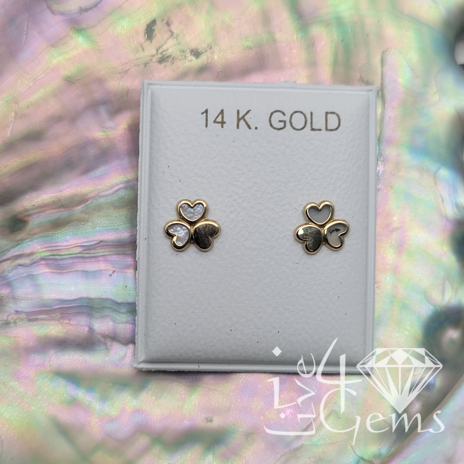 14kty 3 Leaf Clover Mother Of Pearl Stud