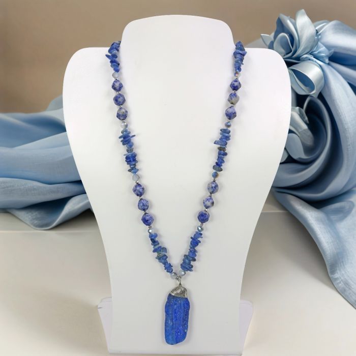 36&quot; Kyanite and 6mm Round Sodalite Beads w Kyanite Pendant