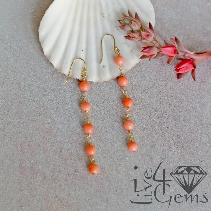 Orange Sea Bamboo Coral Dangle Gemstone Earrings