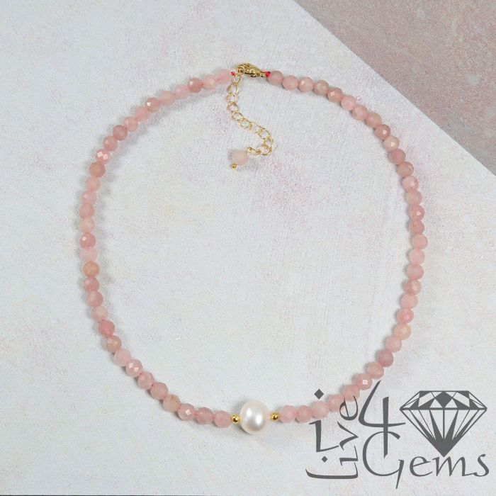 Rose Quartz and Freshwater Pearl Collar Necklace