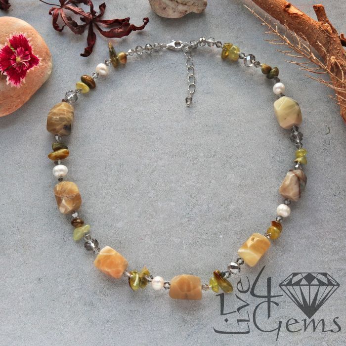 17.5&quot; Yellow Opal, Green Garnet and Pearl Necklace