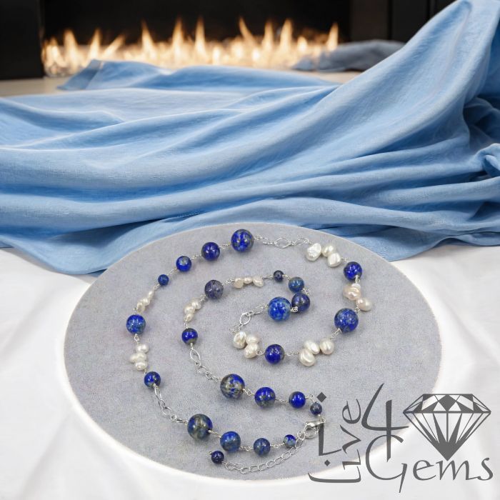 27&quot; Lapis Lazuli and Freshwater Pearl Necklace