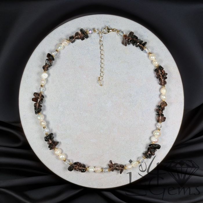 16.5&quot; Smokey Quartz and Freshwater Cultured Pearl Necklace