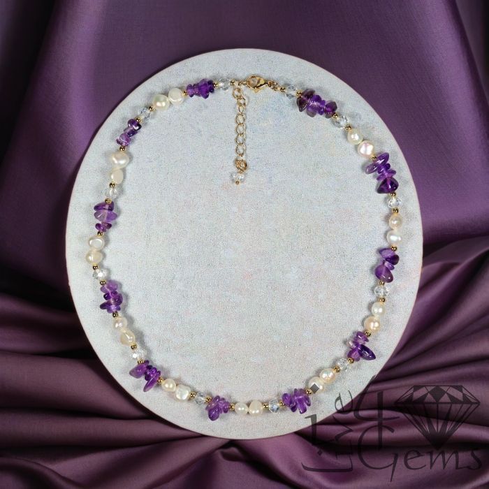 16.5&quot; Amethyst and Freshwater Cultured Pearl Necklace