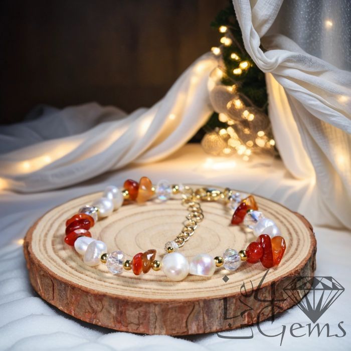 6&quot; 2&quot; Extender Carnelian and Freshwater Cultured Pearl Bracelet