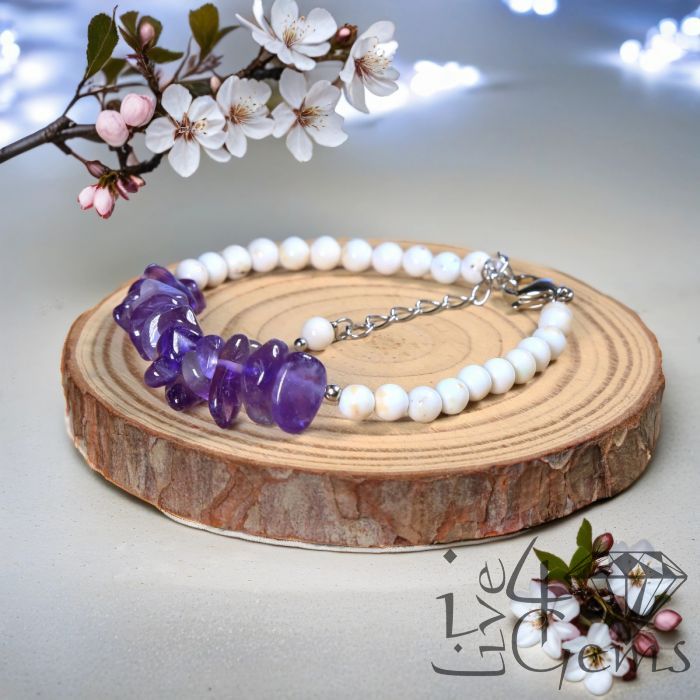 Free-Form Amethyst and White Turquoise Bracelet