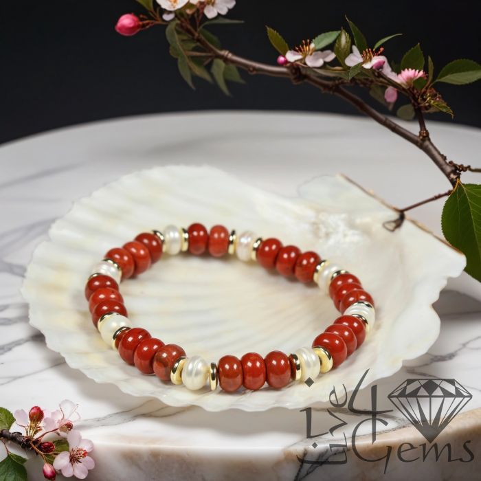 Red Jasper and Freshwater Pearl Bracelet