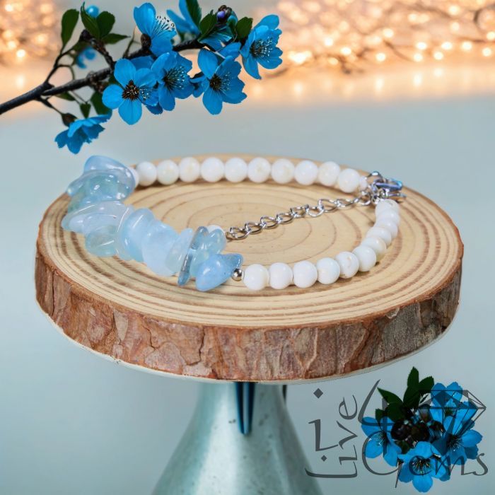 Free-Form Aquamarine and White Turquoise Bracelet