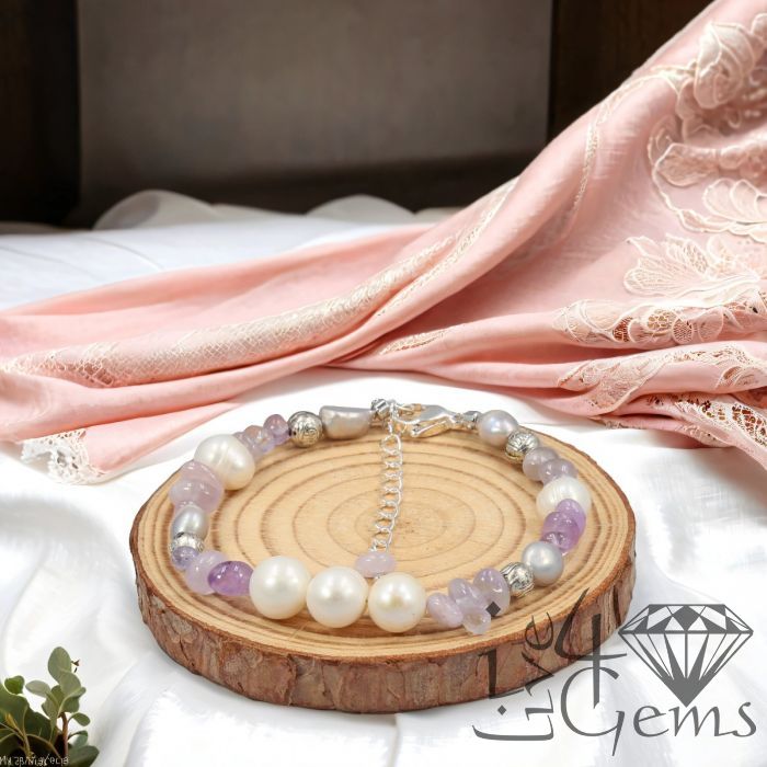 7&quot; Cape Amethyst w Freshwater Pearls and Silver Beads Bracelet