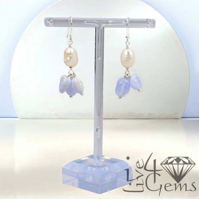 Pearl and Blue Lace Agate Drop Gemstone Earring