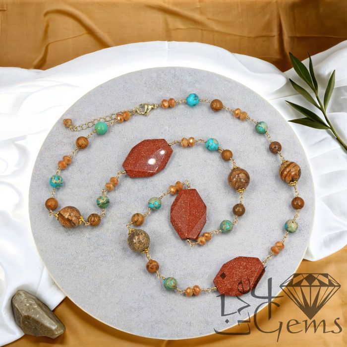 28&quot; Octagon Gold Stone Picture Jasper Necklace