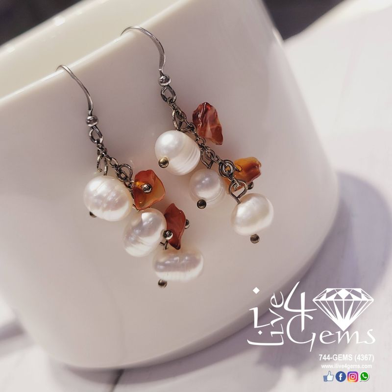 Silver Pearl w Citrine Hanging Earring