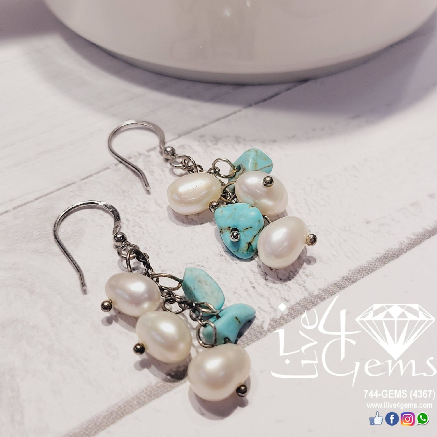 Silver Pearl w Turquoise Hanging Earring