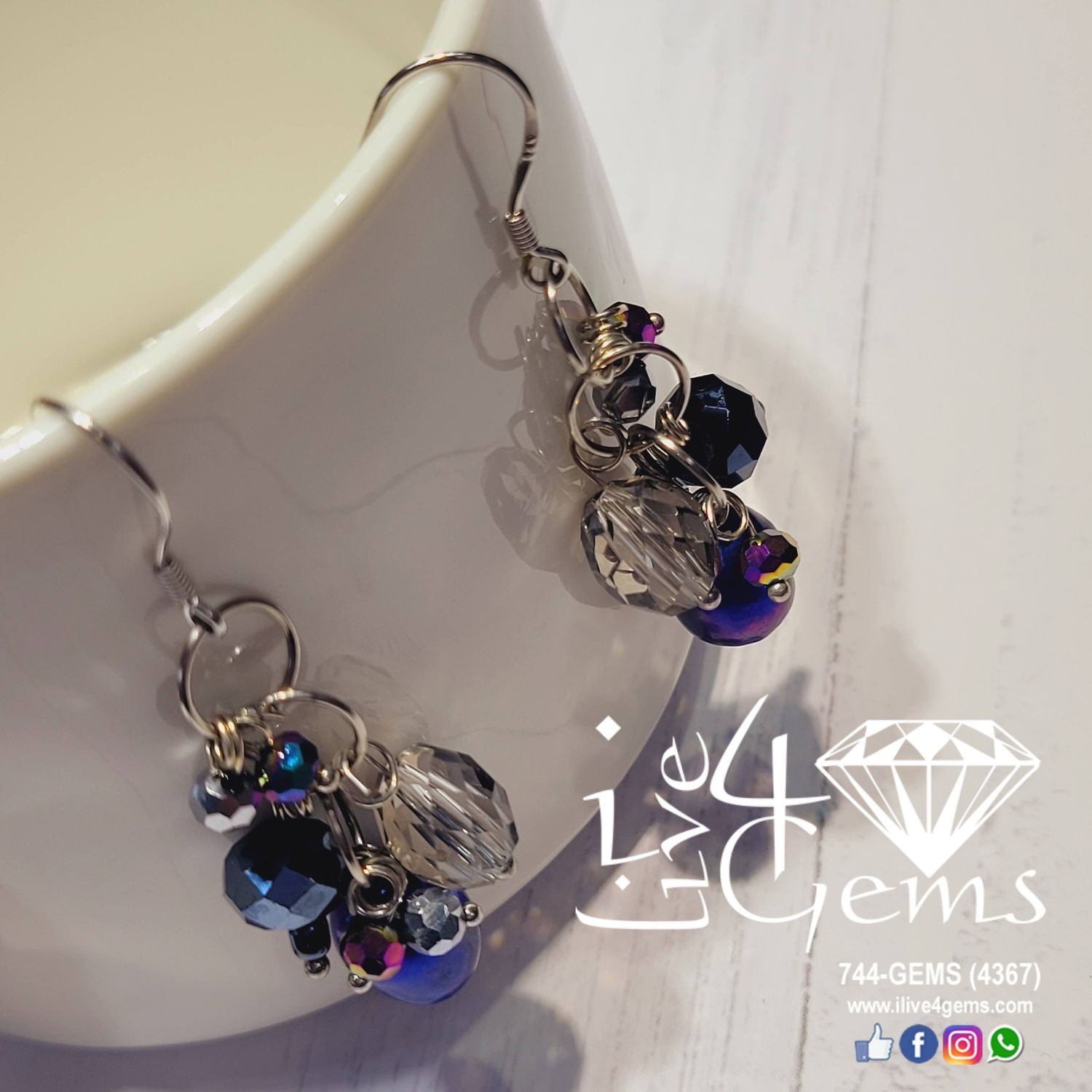 Silver Purple Pearl w Crystal Hanging Earring