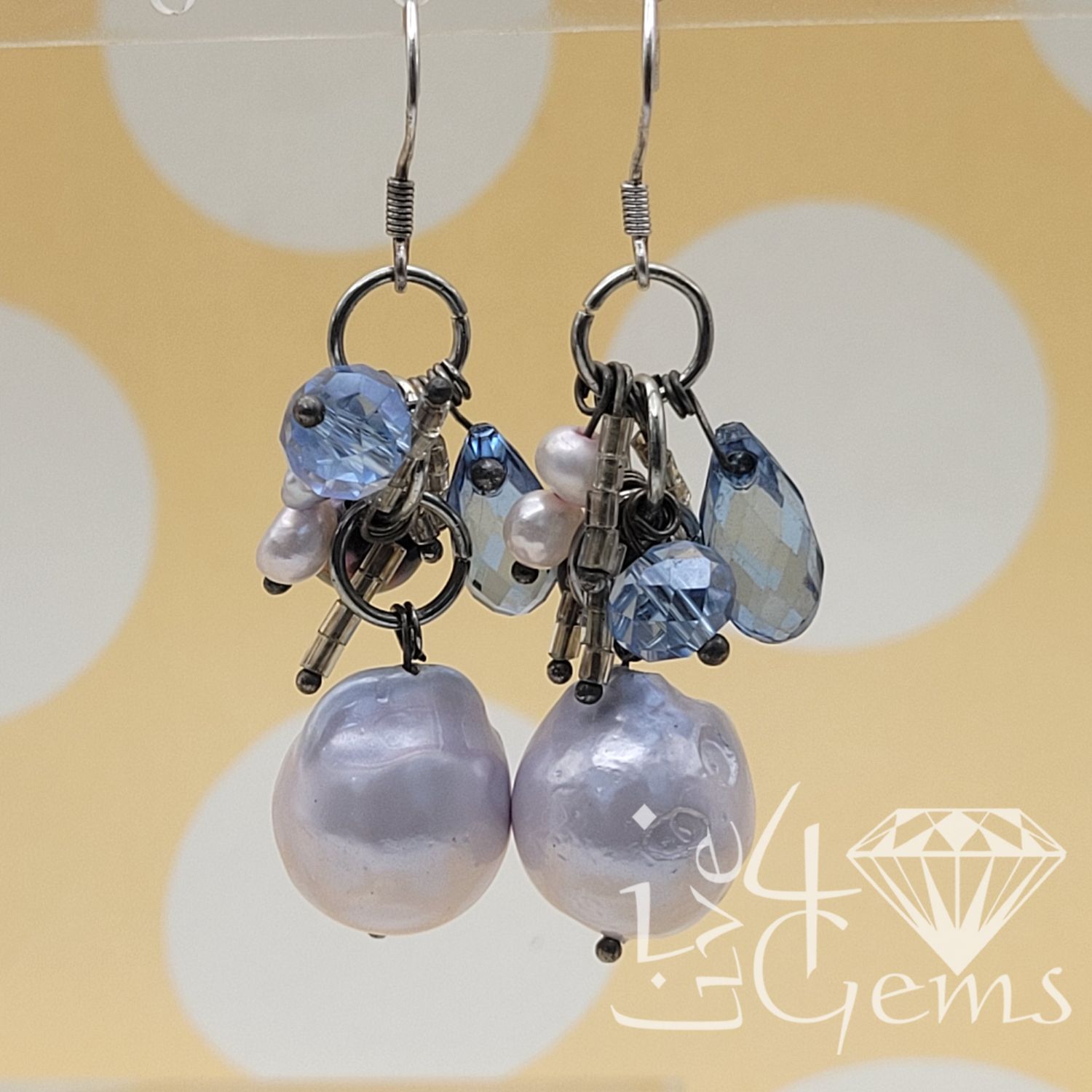 Silver Purple Pearl Blue Crystal Hanging Earring
