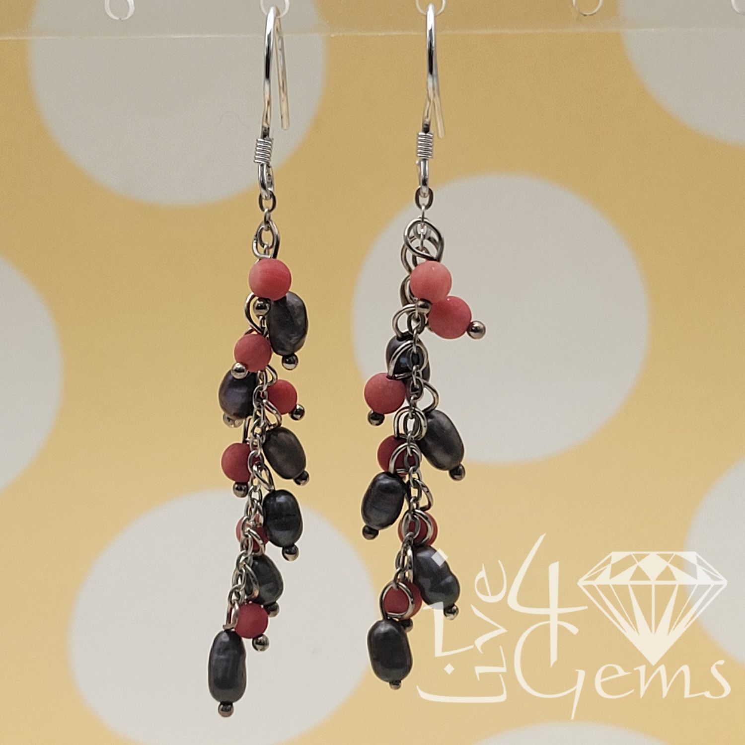 Silver Pearl Peacock Red Coral Hanging Earring