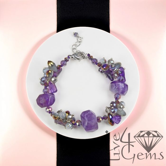 7&quot; Amethyst w Pearls and Crystal Bracelet