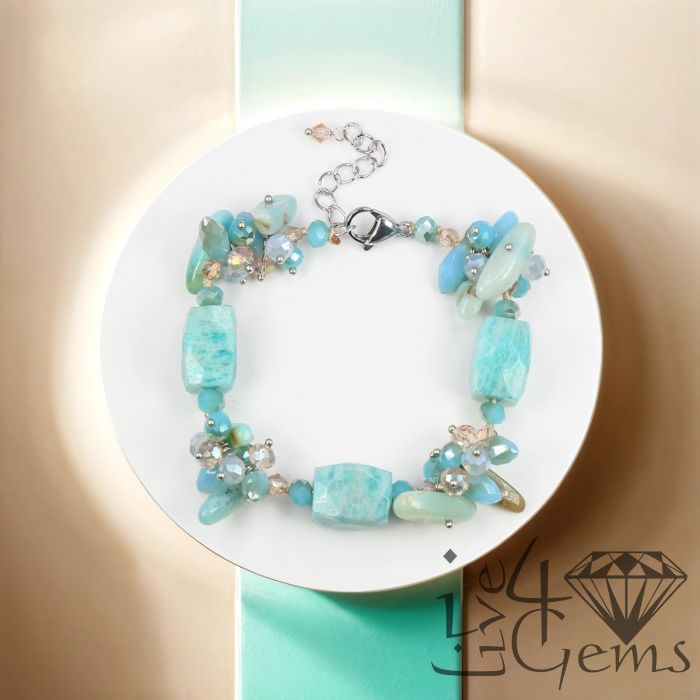 7&quot; Peruvian Amazonite w Pearls and Crystal Bracelet