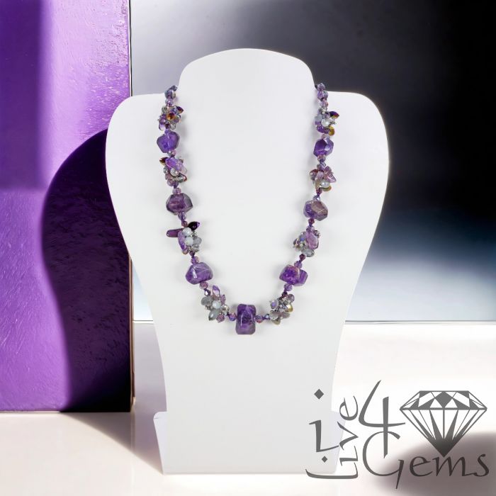 19&quot; Single Strand Amethyst w Crystal Statement Necklace