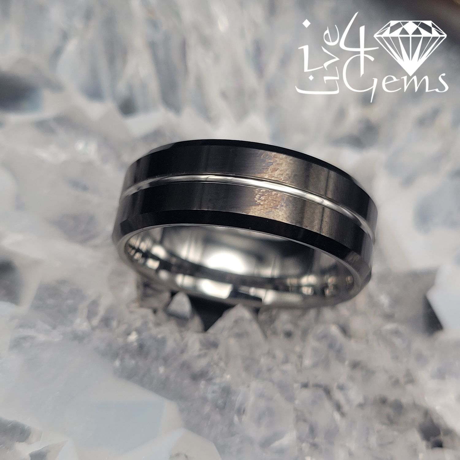 Tungsten Carbide 8mm Black Band Silver Line